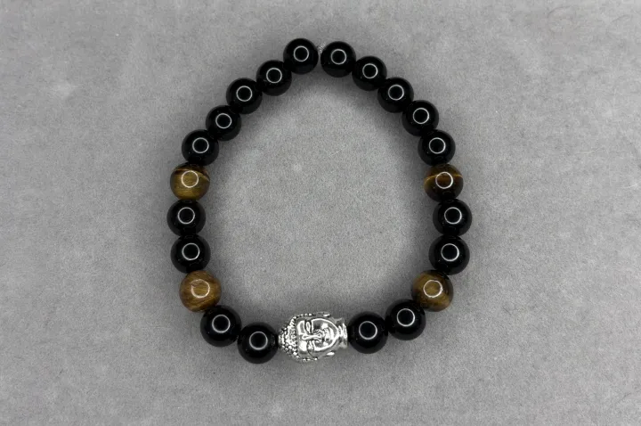 Pulsera ónix + ojo de tigre + dije Buda