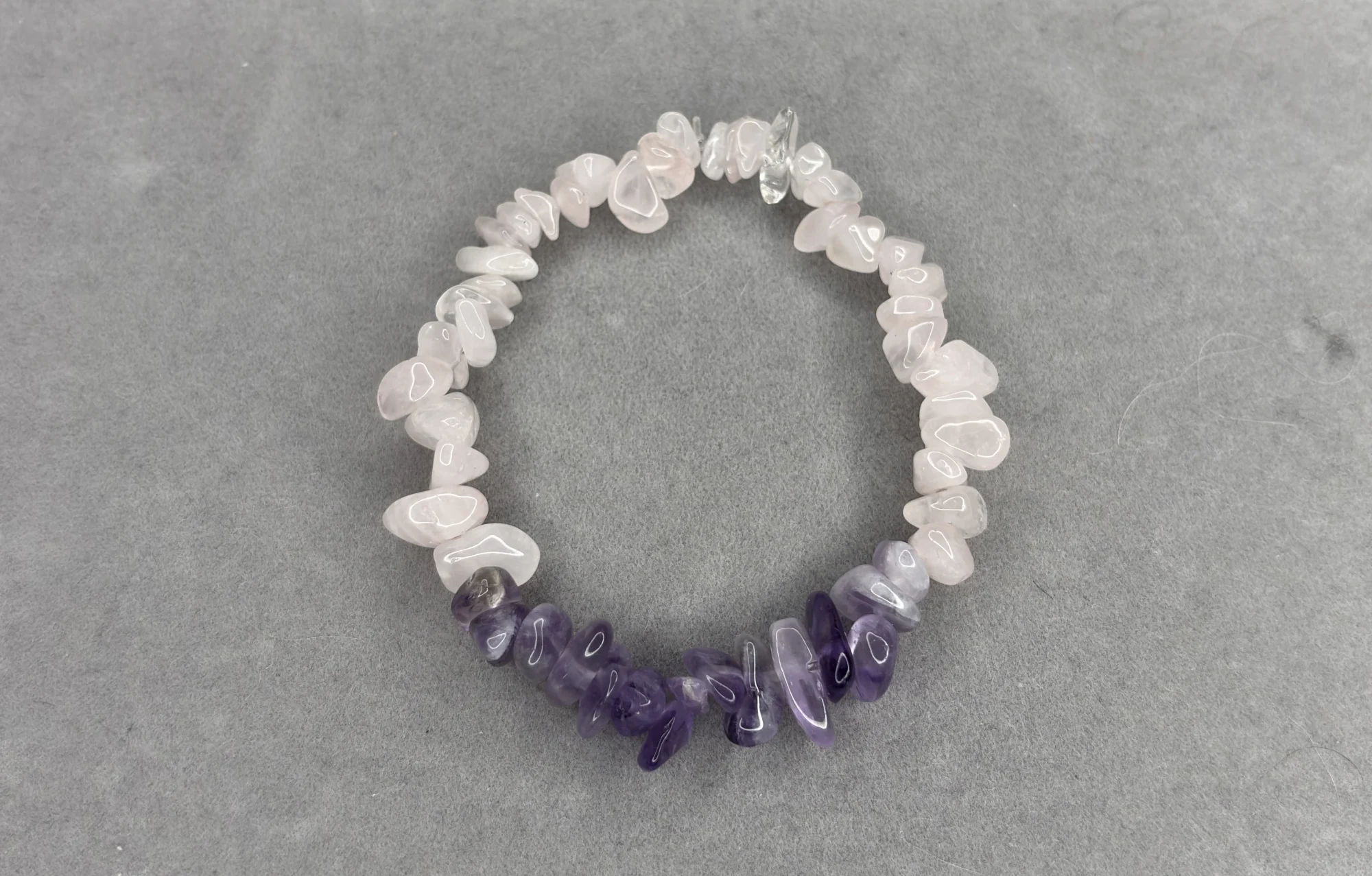Pulsera cuarzo rosa + amatista piedra picada