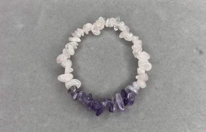 Pulsera cuarzo rosa + amatista piedra picada