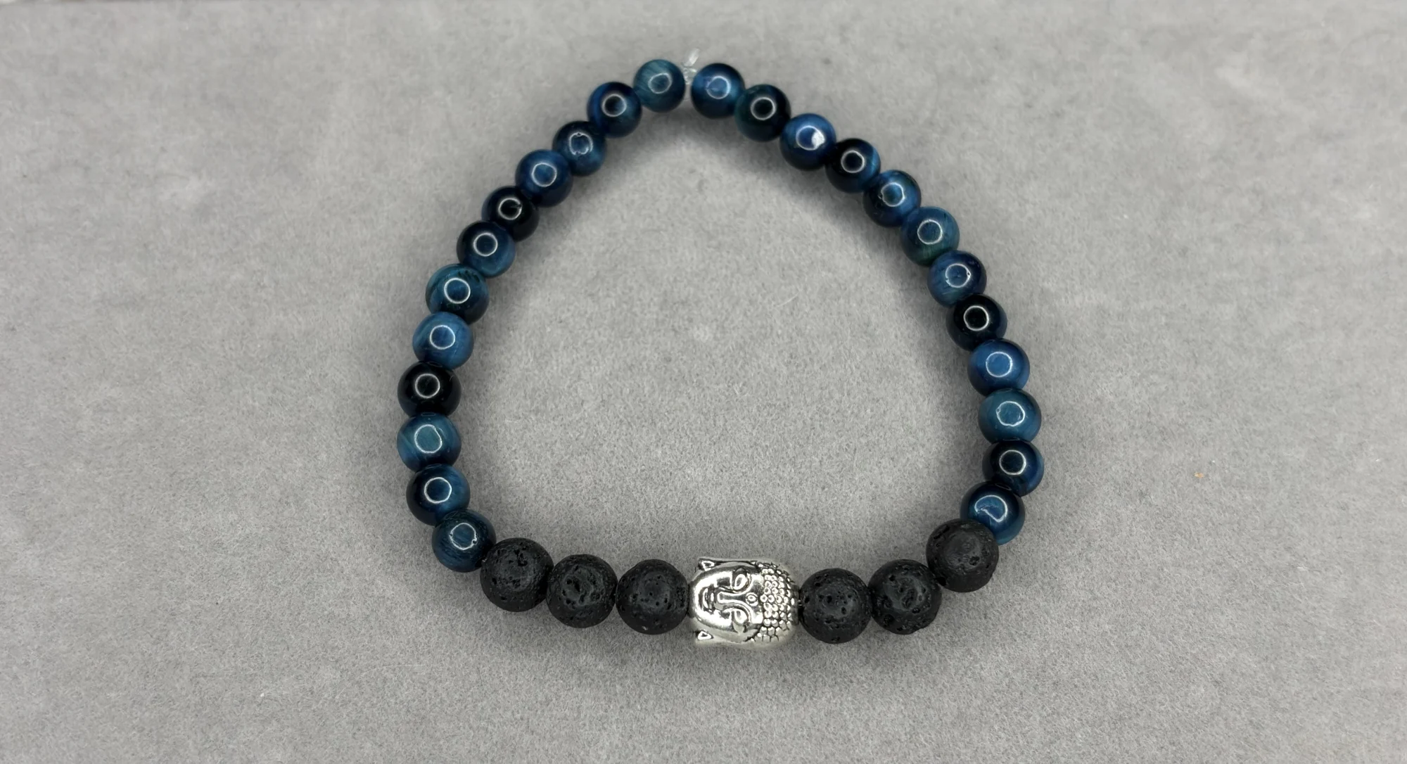 Pulsera Ojo de Tigre + Piedra Volcánica + dije Buda