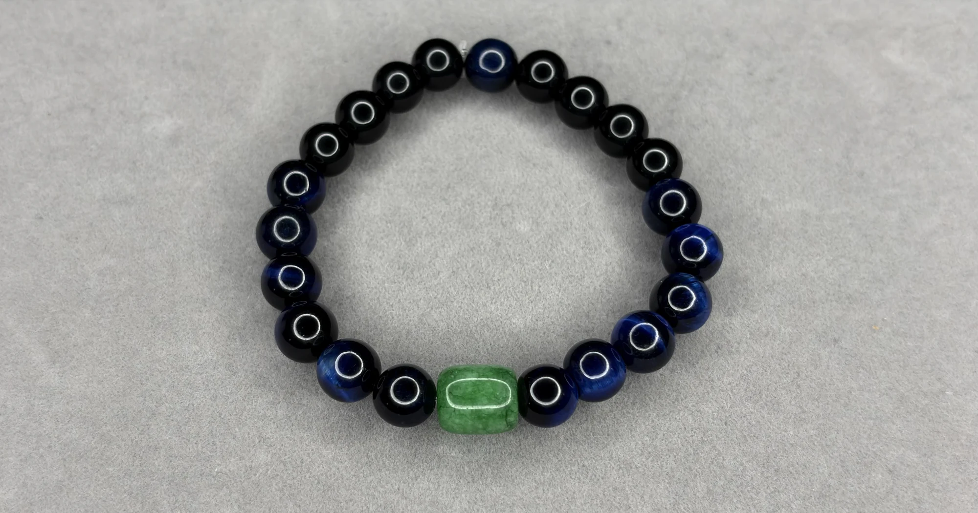 Pulsera Ojo de Tigre Azul + Ónix + Esmeralda de Zambia