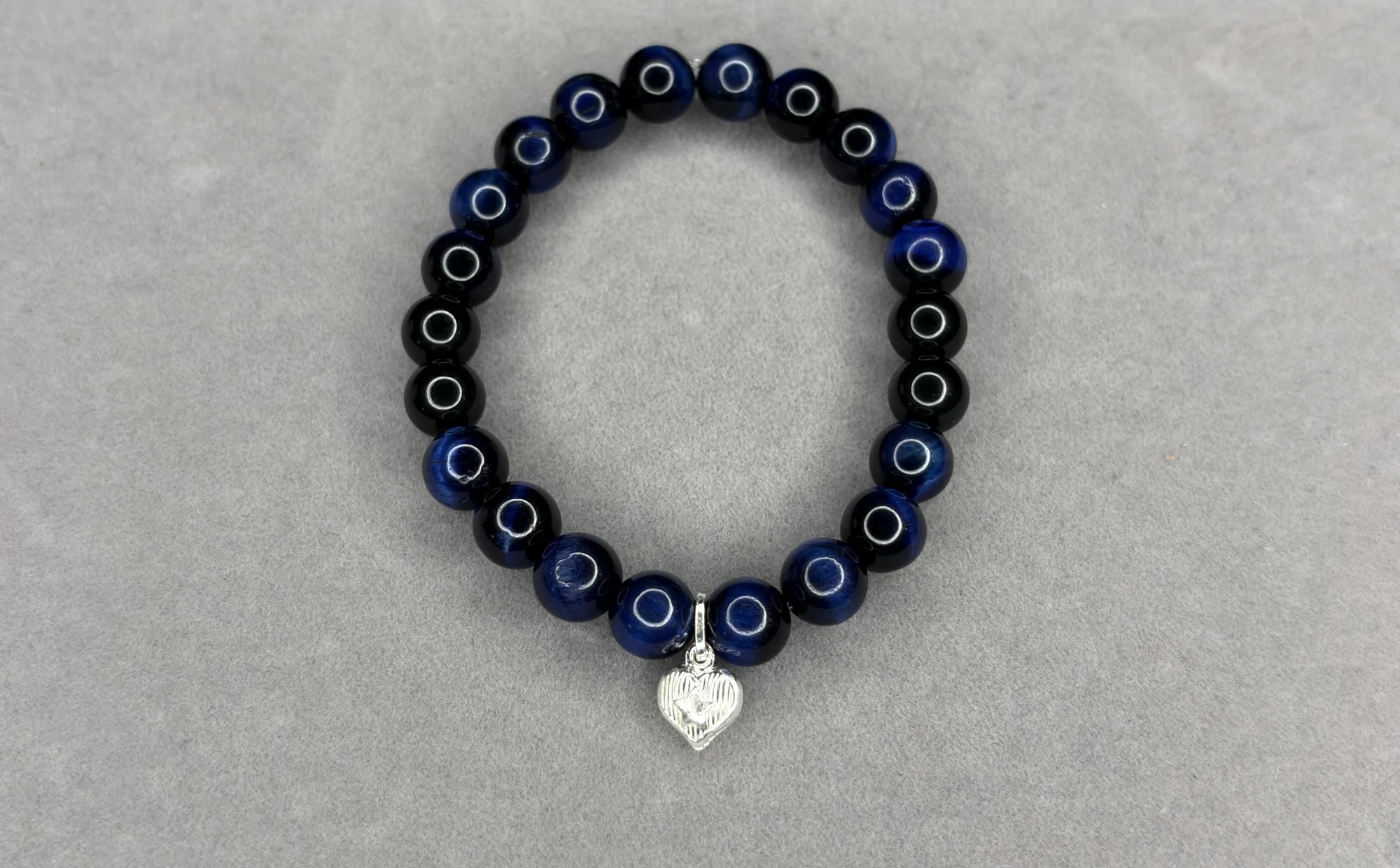 Pulsera Ojo de Tigre Azul + Dije Corazón