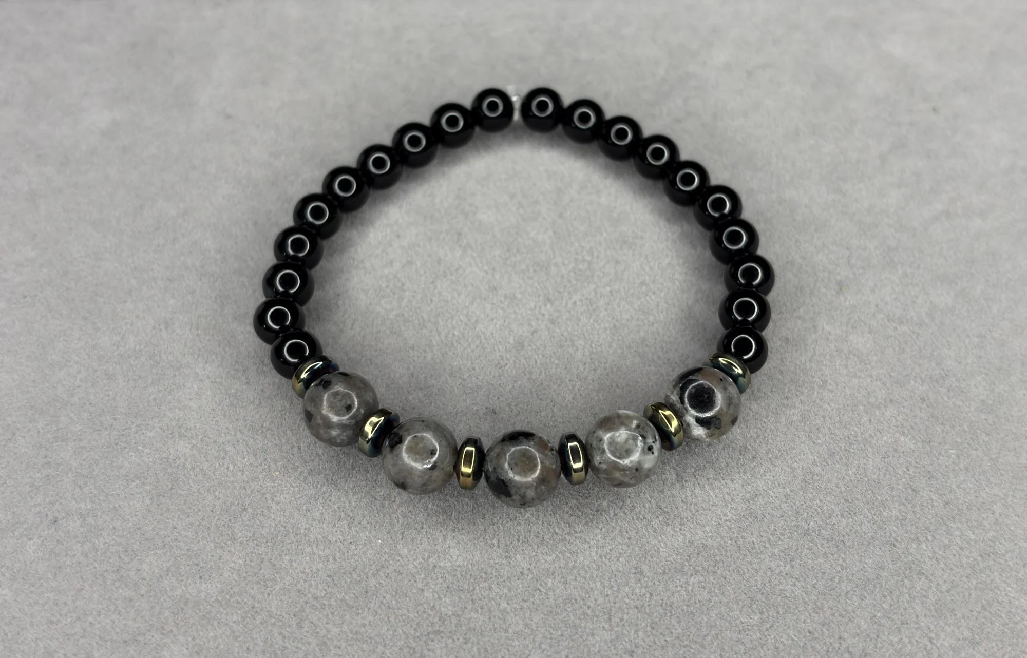 Pulsera Yooperlita + Ónix + separadores de hematita