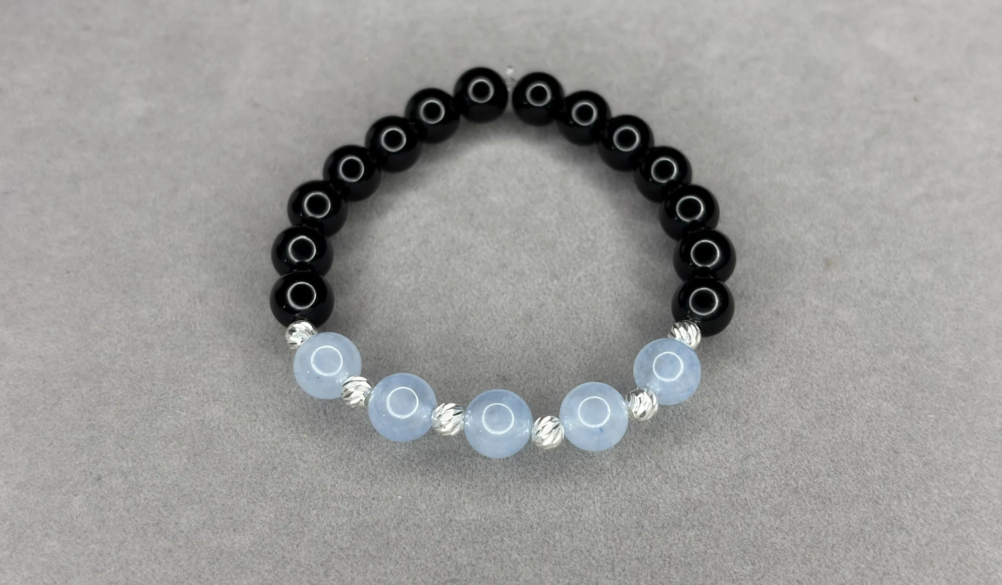 Pulsera Ónix + Aguamarina + Plata de Ley 925
