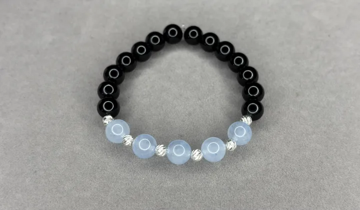 Pulsera Ónix + Aguamarina + Plata de Ley 925