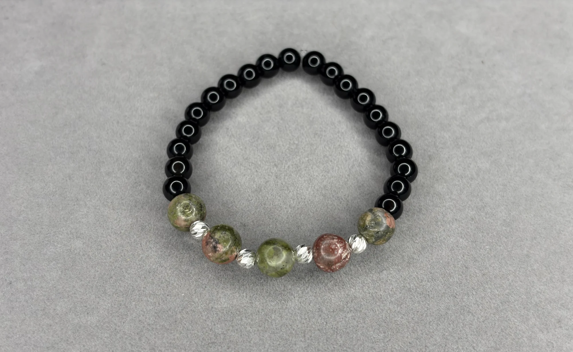 Pulsera Unakita + Ónix + Plata de Ley 925