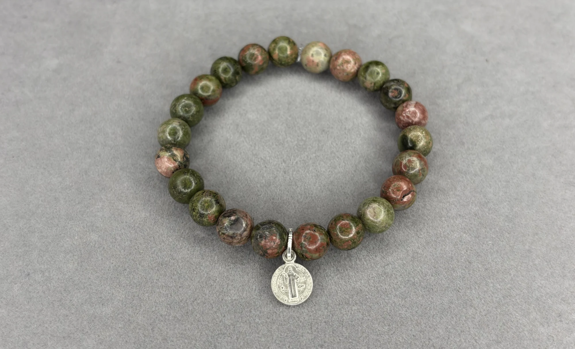 Pulsera Unakita + Dije en Plata de Ley 925