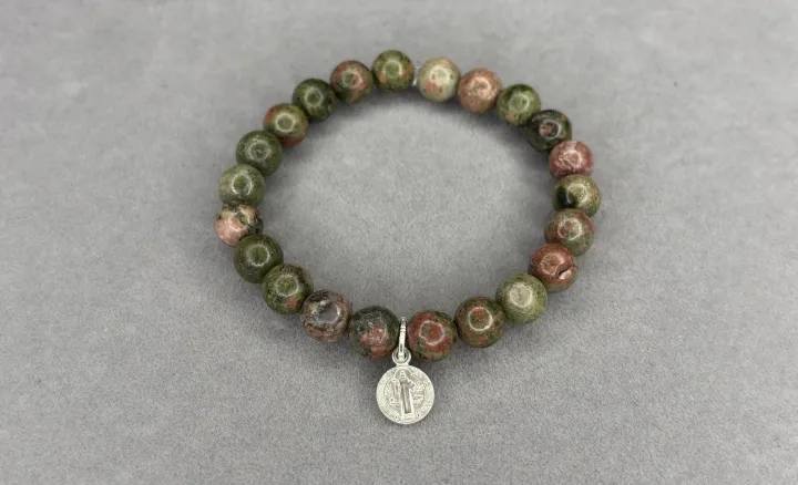 Pulsera Unakita + Dije en Plata de Ley 925