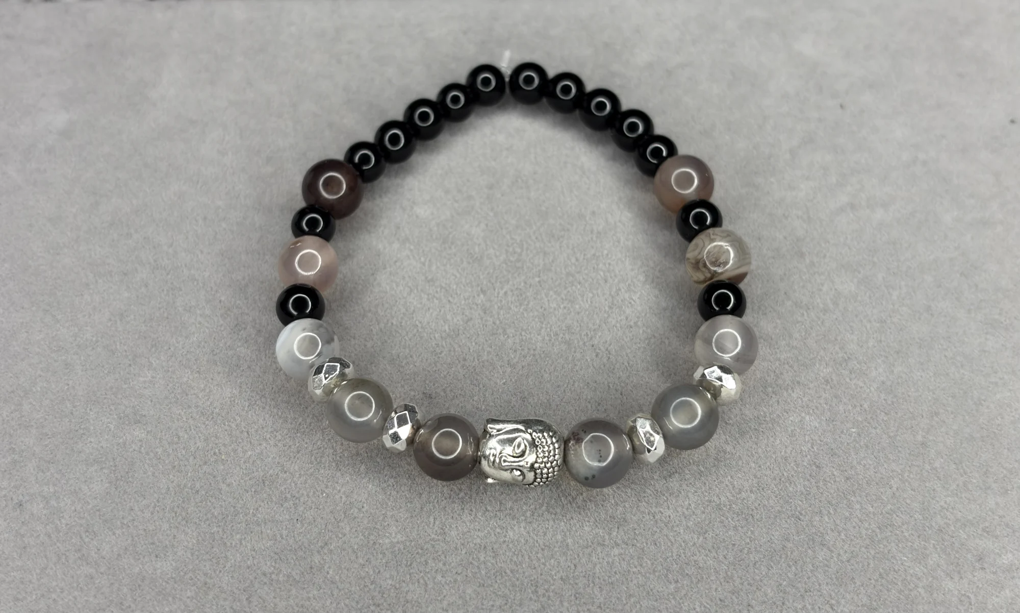 Pulsera Ágata Botswana + Ónix + Hematita Facetada
