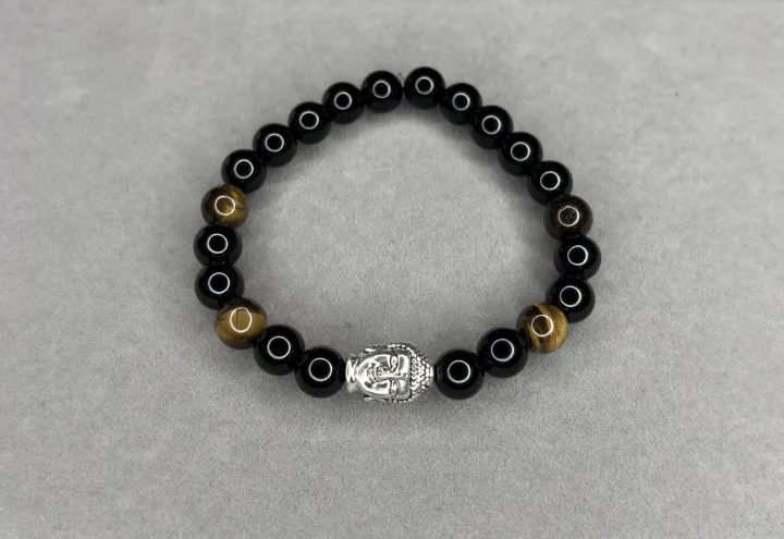 Pulsera Ónix + Ojo de Tigre + Dije de Buda