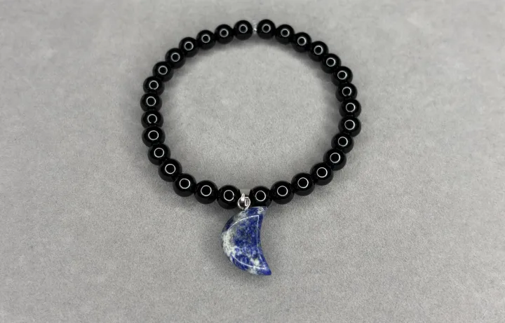 Pulsera Ónix + Dije de Luna Lapislázuli