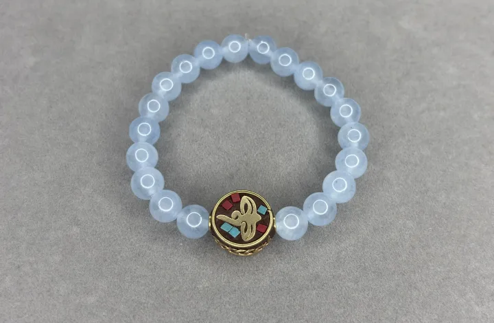 Pulsera Aguamarina + Dije Tibetano