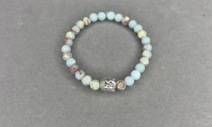 Pulsera Jaspe Imperial Celeste + Dije de Buda
