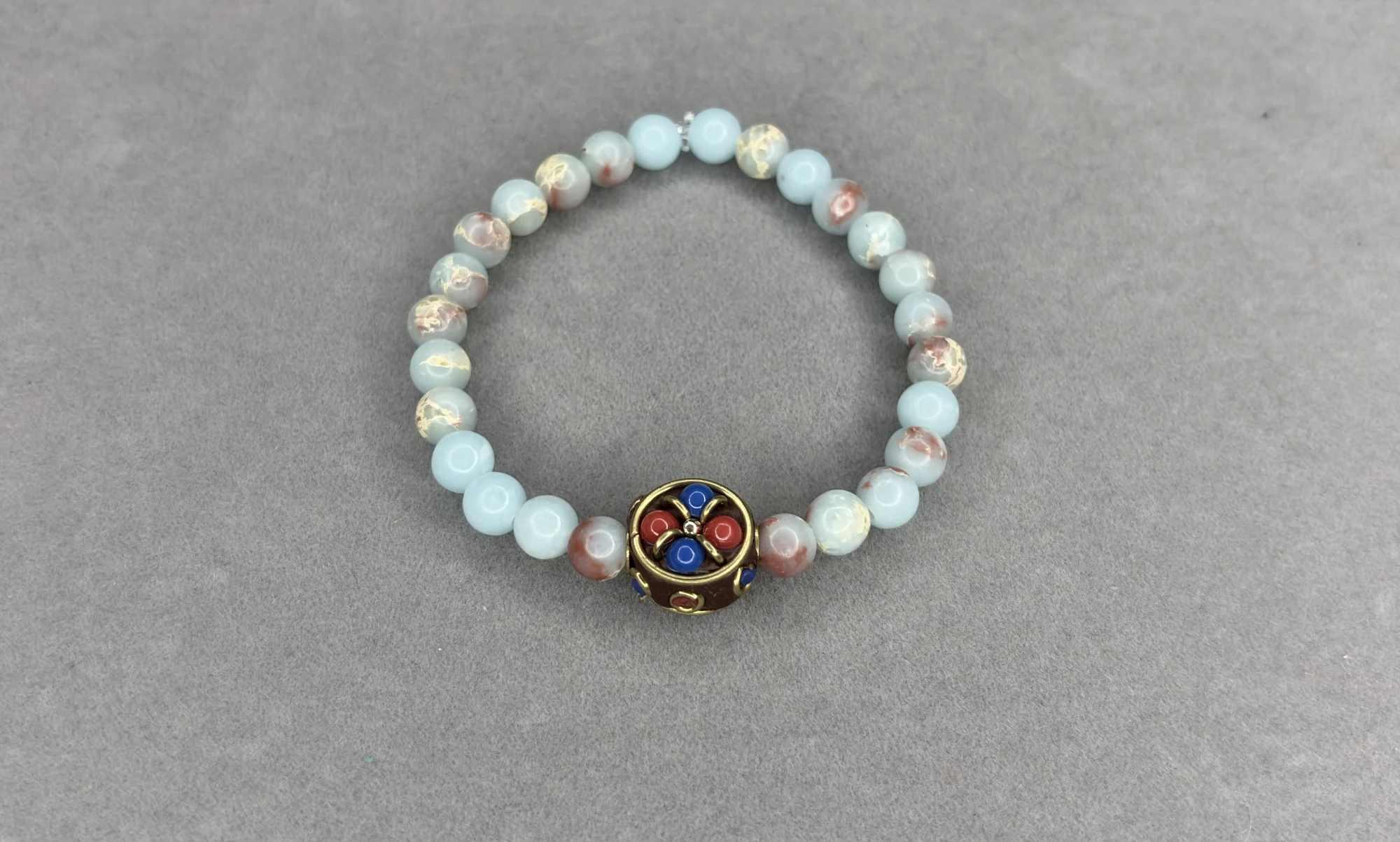 Pulsera Jaspe Imperial Celeste + Dije Tibetano