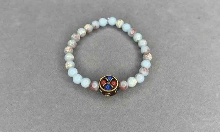 Pulsera Jaspe Imperial Celeste + Dije Tibetano