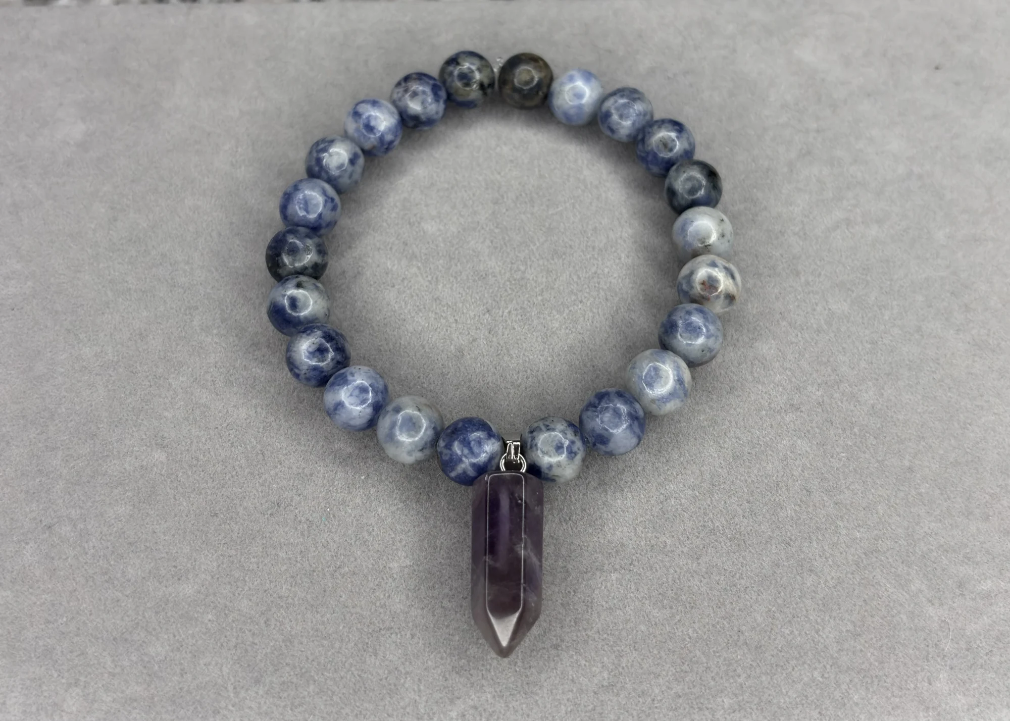 Pulsera Jade Sedimentado Azul + Dije Amatista