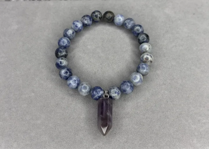 Pulsera Jade Sedimentado Azul + Dije Amatista