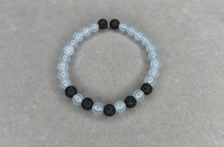 Pulsera Piedra Volcánica + Aguamarina