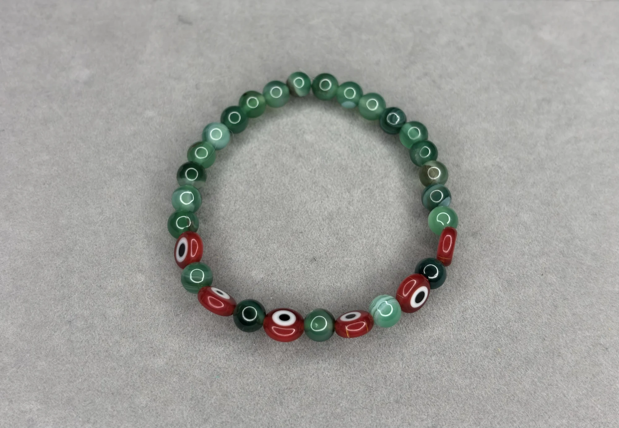 Pulsera Ágata Verde + Ojos Turcos Rojos