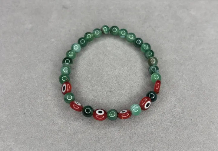 Pulsera Ágata Verde + Ojos Turcos Rojos