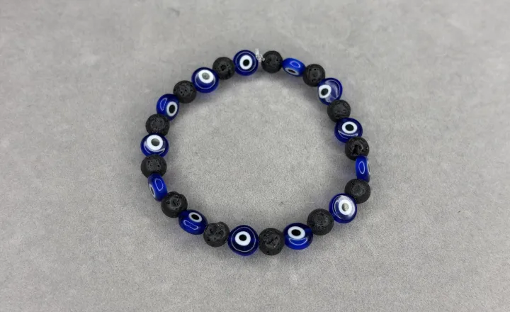 Pulsera Piedra Volcánica + Ojos Turcos Azules