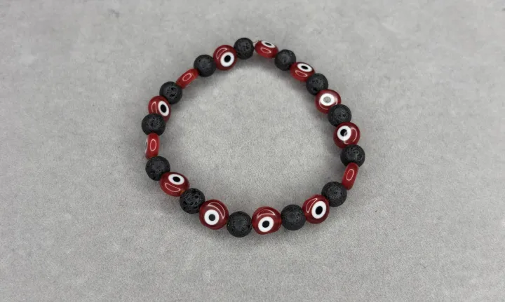 Pulsera Piedra Volcánica + Ojos Turcos Rojos