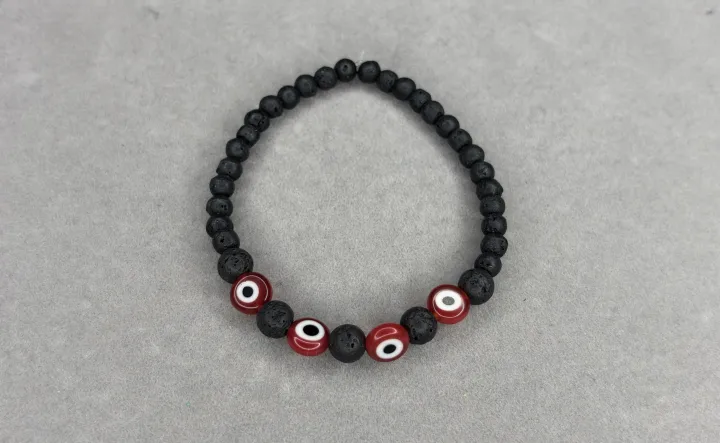 Pulsera Piedra Volcánica + Piedra Volcánica #6 + Ojos Turcos Rojos