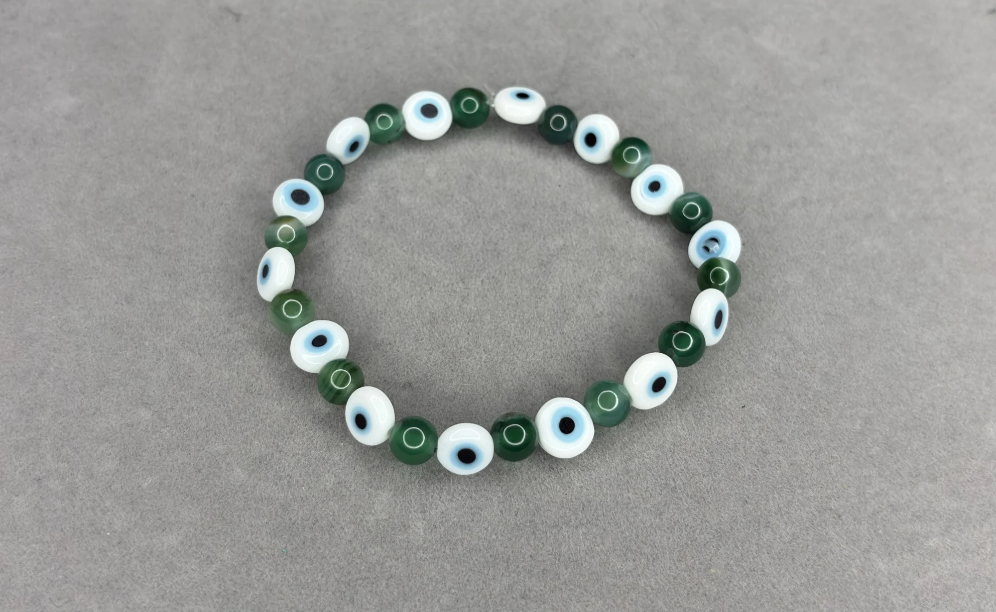 Pulsera Ágata Verde + Ojos Turcos Blancos