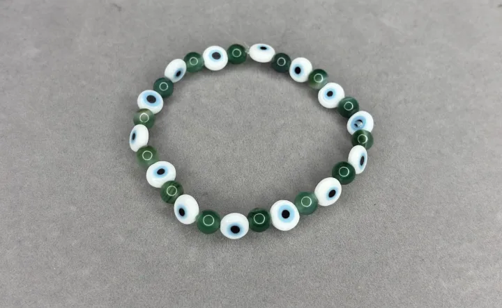 Pulsera Ágata Verde + Ojos Turcos Blancos