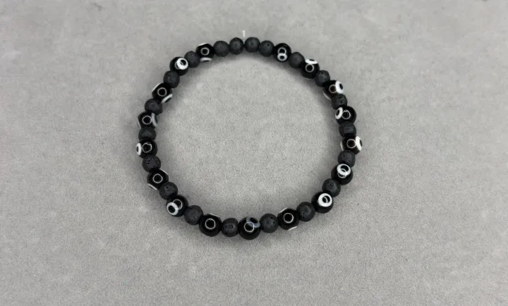 Pulsera Piedra Volcánica + Ojos Turcos Negros